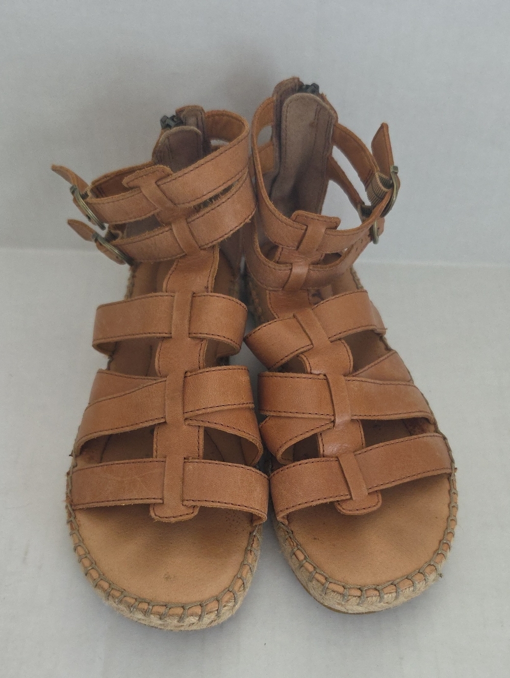 Born San Jacinto Espadrille Gladiator Sandals Tan Leather Women Sz 7